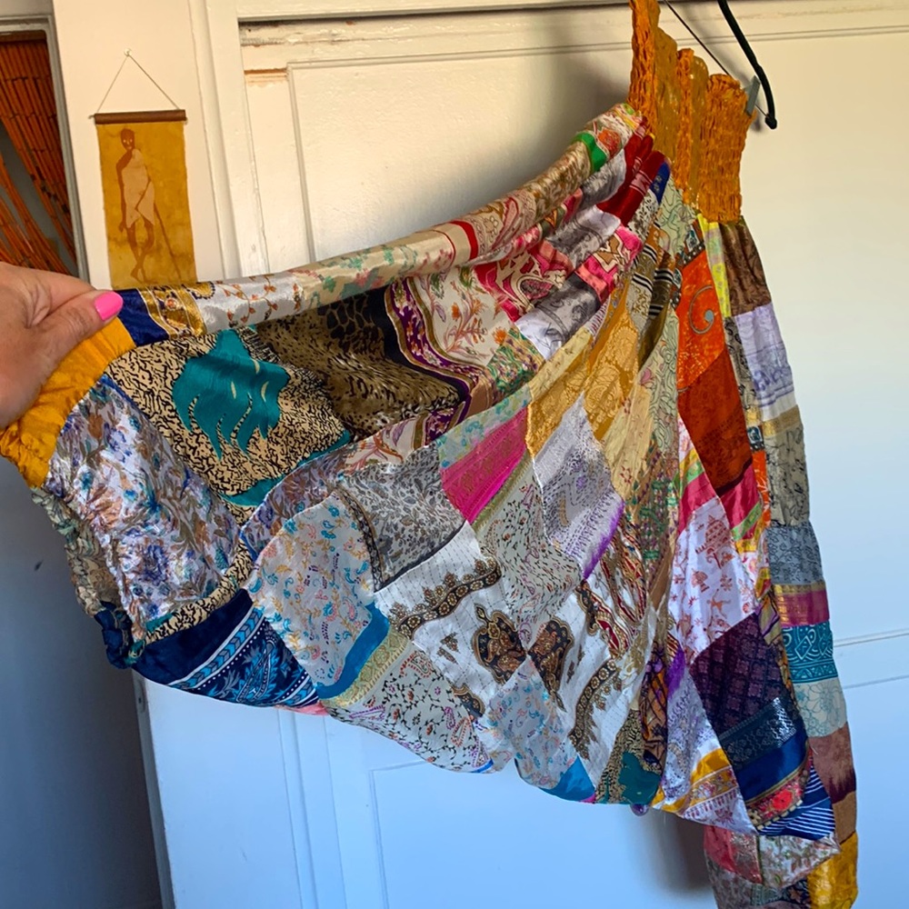 Vintage Silk Patchwork Harem Pants with Indian Sari Fabric